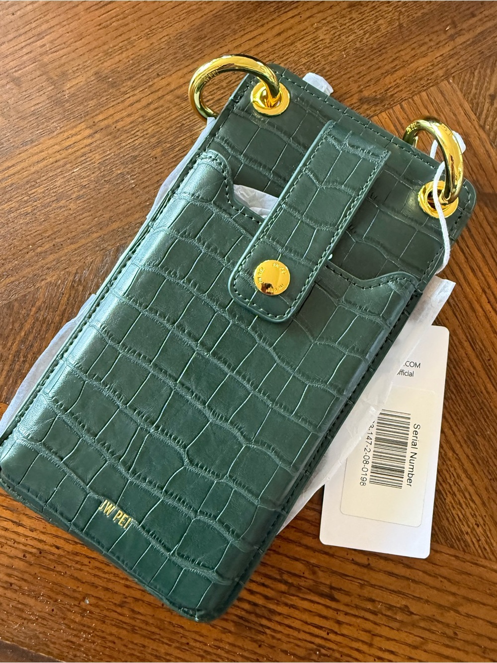 JW PEI Green Croc-Embossed Wallet Phone Crossbody with Gold Hardware